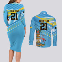 The Bahamas Cricket Custom Couples Matching Long Sleeve Bodycon Dress and Long Sleeve Button Shirt Marlin Flamingo Come On Bahamian - Wonder Print Shop