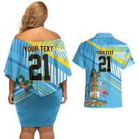 The Bahamas Cricket Custom Couples Matching Off Shoulder Short Dress and Hawaiian Shirt Marlin Flamingo Come On Bahamian - Wonder Print Shop