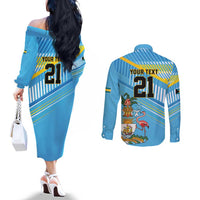 The Bahamas Cricket Custom Couples Matching Off The Shoulder Long Sleeve Dress and Long Sleeve Button Shirt Marlin Flamingo Come On Bahamian - Wonder Print Shop