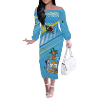 The Bahamas Cricket Custom Family Matching Off The Shoulder Long Sleeve Dress and Hawaiian Shirt Marlin Flamingo Come On Bahamian - Wonder Print Shop