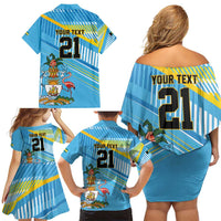 The Bahamas Cricket Custom Family Matching Off Shoulder Short Dress and Hawaiian Shirt Marlin Flamingo Come On Bahamian - Wonder Print Shop