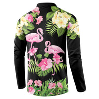 The Bahamas Flamingo Button Sweatshirt Bahamian Tropical Flowers - Wonder Print Shop