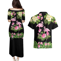 The Bahamas Flamingo Couples Matching Puletasi and Hawaiian Shirt Bahamian Tropical Flowers - Wonder Print Shop