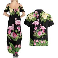 The Bahamas Flamingo Couples Matching Summer Maxi Dress and Hawaiian Shirt Bahamian Tropical Flowers - Wonder Print Shop