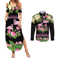 The Bahamas Flamingo Couples Matching Summer Maxi Dress and Long Sleeve Button Shirt Bahamian Tropical Flowers - Wonder Print Shop