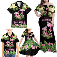 The Bahamas Flamingo Family Matching Off Shoulder Maxi Dress and Hawaiian Shirt Bahamian Tropical Flowers - Wonder Print Shop