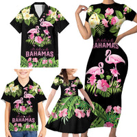 The Bahamas Flamingo Family Matching Short Sleeve Bodycon Dress and Hawaiian Shirt Bahamian Tropical Flowers - Wonder Print Shop
