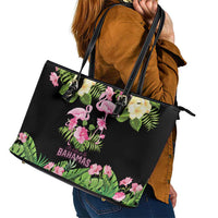 The Bahamas Flamingo Leather Tote Bag Bahamian Tropical Flowers - Wonder Print Shop