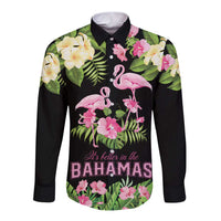 The Bahamas Flamingo Long Sleeve Button Shirt Bahamian Tropical Flowers - Wonder Print Shop