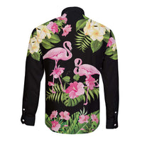 The Bahamas Flamingo Long Sleeve Button Shirt Bahamian Tropical Flowers - Wonder Print Shop