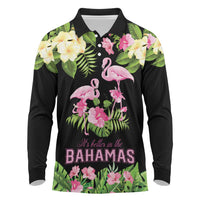 The Bahamas Flamingo Long Sleeve Polo Shirt Bahamian Tropical Flowers - Wonder Print Shop