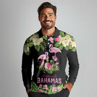 The Bahamas Flamingo Long Sleeve Polo Shirt Bahamian Tropical Flowers - Wonder Print Shop