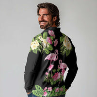 The Bahamas Flamingo Long Sleeve Polo Shirt Bahamian Tropical Flowers - Wonder Print Shop