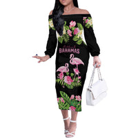 The Bahamas Flamingo Off The Shoulder Long Sleeve Dress Bahamian Tropical Flowers - Wonder Print Shop