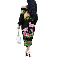 The Bahamas Flamingo Off The Shoulder Long Sleeve Dress Bahamian Tropical Flowers - Wonder Print Shop