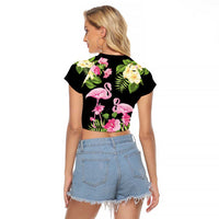 The Bahamas Flamingo Raglan Cropped T Shirt Bahamian Tropical Flowers - Wonder Print Shop