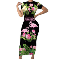 The Bahamas Flamingo Short Sleeve Bodycon Dress Bahamian Tropical Flowers - Wonder Print Shop