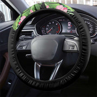 The Bahamas Flamingo Steering Wheel Cover Bahamian Tropical Flowers - Wonder Print Shop