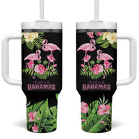 The Bahamas Flamingo Tumbler With Handle Bahamian Tropical Flowers - Wonder Print Shop