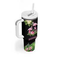 The Bahamas Flamingo Tumbler With Handle Bahamian Tropical Flowers - Wonder Print Shop