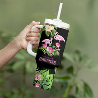 The Bahamas Flamingo Tumbler With Handle Bahamian Tropical Flowers - Wonder Print Shop