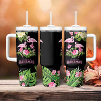 The Bahamas Flamingo Tumbler With Handle Bahamian Tropical Flowers - Wonder Print Shop