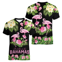 The Bahamas Flamingo Women V-Neck T-Shirt Bahamian Tropical Flowers - Wonder Print Shop