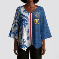 Cabo Verde Kopa di Mundu Custom Kimono Sleeve Blouse Atlantic Waves Blue Edition