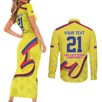 Colombia Champion Football Custom Couples Matching Short Sleeve Bodycon Dress and Long Sleeve Button Shirt Proud To Be Los Cafeteros LT9 - Wonder Print Shop