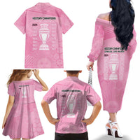 Argentina Football Family Matching Off The Shoulder Long Sleeve Dress and Hawaiian Shirt Campeones De la Historia - Pink Style - Wonder Print Shop