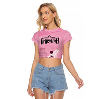 Argentina Football Raglan Cropped T Shirt Campeones De la Historia - Pink Style - Wonder Print Shop