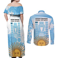 Argentina Football Couples Matching Off Shoulder Maxi Dress and Long Sleeve Button Shirt Campeones De la Historia - Blue Style LT9 - Wonder Print Shop