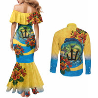 Barbados Mahi-mahi Trident Couples Matching Mermaid Dress and Long Sleeve Button Shirt - Wonder Print Shop