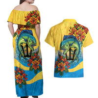 Barbados Mahi-mahi Trident Couples Matching Off Shoulder Maxi Dress and Hawaiian Shirt - Wonder Print Shop