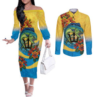Barbados Mahi-mahi Trident Couples Matching Off The Shoulder Long Sleeve Dress and Long Sleeve Button Shirt - Wonder Print Shop