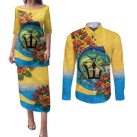 Barbados Mahi-mahi Trident Couples Matching Puletasi and Long Sleeve Button Shirt - Wonder Print Shop