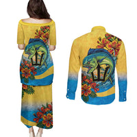 Barbados Mahi-mahi Trident Couples Matching Puletasi and Long Sleeve Button Shirt - Wonder Print Shop