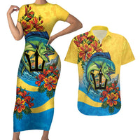 Barbados Mahi-mahi Trident Couples Matching Short Sleeve Bodycon Dress and Hawaiian Shirt - Wonder Print Shop