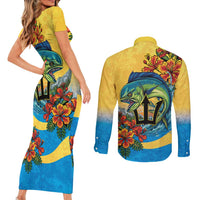 Barbados Mahi-mahi Trident Couples Matching Short Sleeve Bodycon Dress and Long Sleeve Button Shirt - Wonder Print Shop