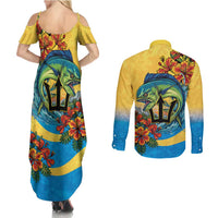 Barbados Mahi-mahi Trident Couples Matching Summer Maxi Dress and Long Sleeve Button Shirt - Wonder Print Shop