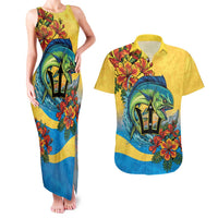 Barbados Mahi-mahi Trident Couples Matching Tank Maxi Dress and Hawaiian Shirt - Wonder Print Shop