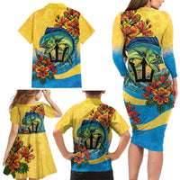 Barbados Mahi-mahi Trident Family Matching Long Sleeve Bodycon Dress and Hawaiian Shirt - Wonder Print Shop