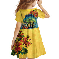 Barbados Mahi-mahi Trident Family Matching Off The Shoulder Long Sleeve Dress and Hawaiian Shirt - Wonder Print Shop