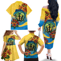Barbados Mahi-mahi Trident Family Matching Off The Shoulder Long Sleeve Dress and Hawaiian Shirt - Wonder Print Shop
