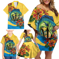 Barbados Mahi-mahi Trident Family Matching Off Shoulder Short Dress and Hawaiian Shirt - Wonder Print Shop