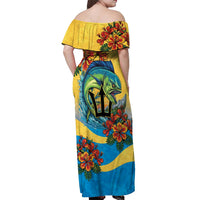 Barbados Mahi-mahi Trident Off Shoulder Maxi Dress - Wonder Print Shop