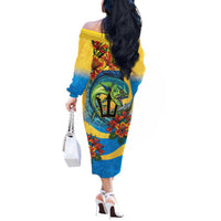 Barbados Mahi-mahi Trident Off The Shoulder Long Sleeve Dress - Wonder Print Shop