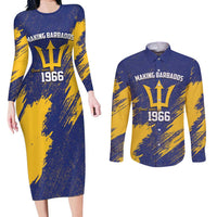 Barbados Pride Est 1966 Couples Matching Long Sleeve Bodycon Dress and Long Sleeve Button Shirt - Wonder Print Shop