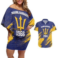 Barbados Pride Est 1966 Couples Matching Off Shoulder Short Dress and Hawaiian Shirt - Wonder Print Shop