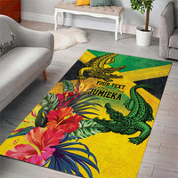 Personalized Jamaica Crocodile Area Rug Tropical Flowers Grunge Flag - Wonder Print Shop